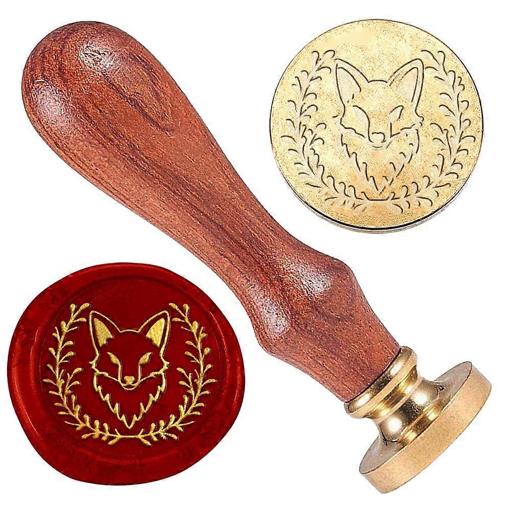 Fox Wreath Wax Seal Stamp Embossed Stamp Sealing Removable 1" Brass Wax Seal Stamp Head with Wooden Handle for Wedding Party Invitations Envelopes Gif