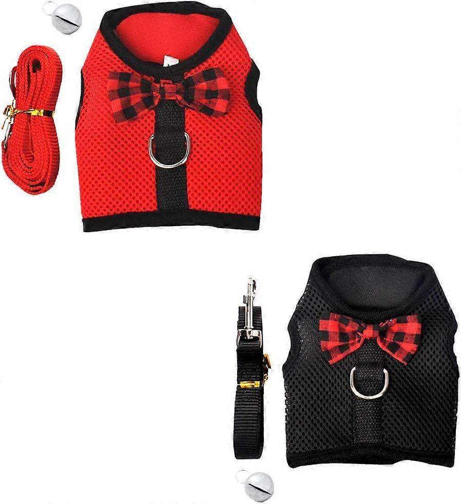 2 Sets Breathable Mesh Net Harness Vest with Bell for Small Animals Rabbits Guinea Pigs Cats (L: Chest: 35-40cm / 13.77-15.74", 1x Red, 1x Black)