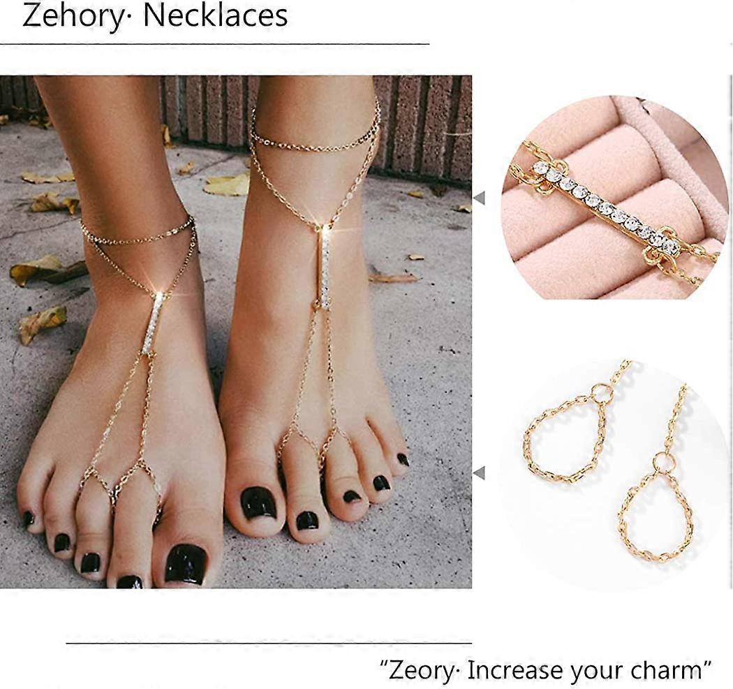 Bracelet Cheville Femme Double Bracelet De Cheville Boho Handcess - Perles Colorées Et Chaîne Or - Taille Adjustable - Pour Femme Double Chaîne Or Perles