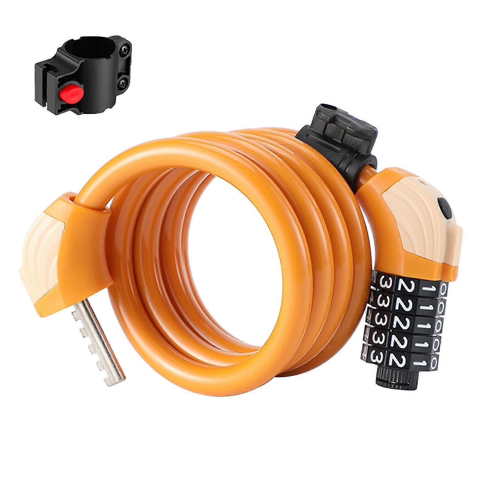 Bicycle Lock Cable Combination With Mounting Bracket High Security 5 Digit Resettable Coiling 3