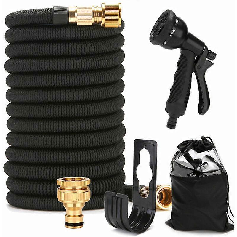 Expandable Water Hose with 8 Gun Functions for Cleaning and Watering Black - 15M/50FT