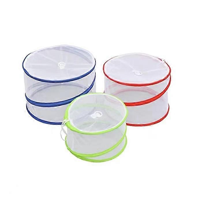 Food Cover, Set of 3 Reusable Foldable Pop-up Food Cover Kitchen Outdoor Picnic BBQ Insect Protector Mesh Net, Buckle Closed