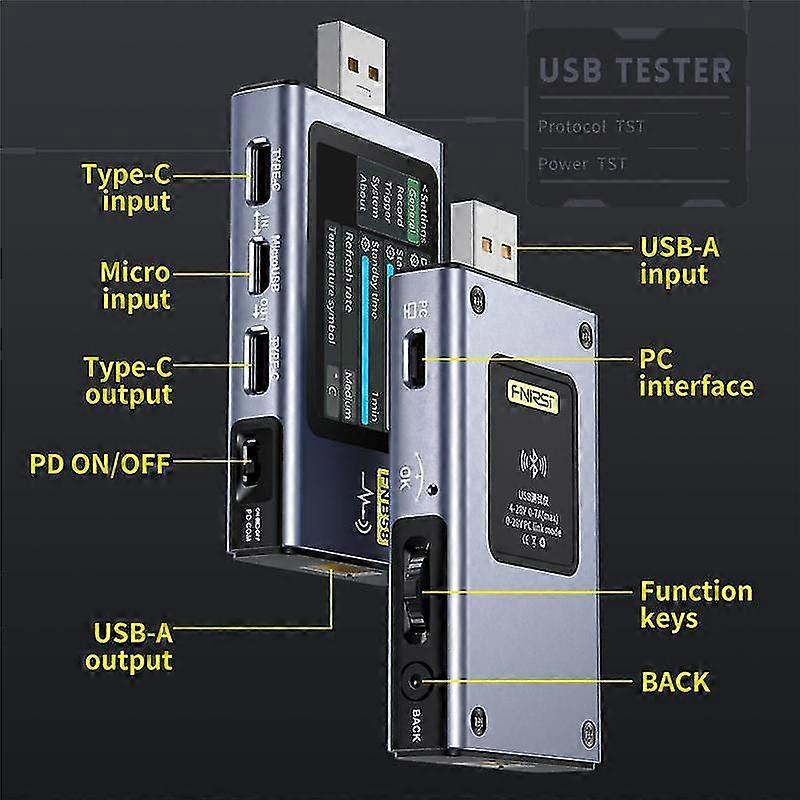 Fnb58 Usb Digital Voltage Current Measuring Instrument Type-c Multi-function Fast Charging Tester Qcpd Decoy Grey