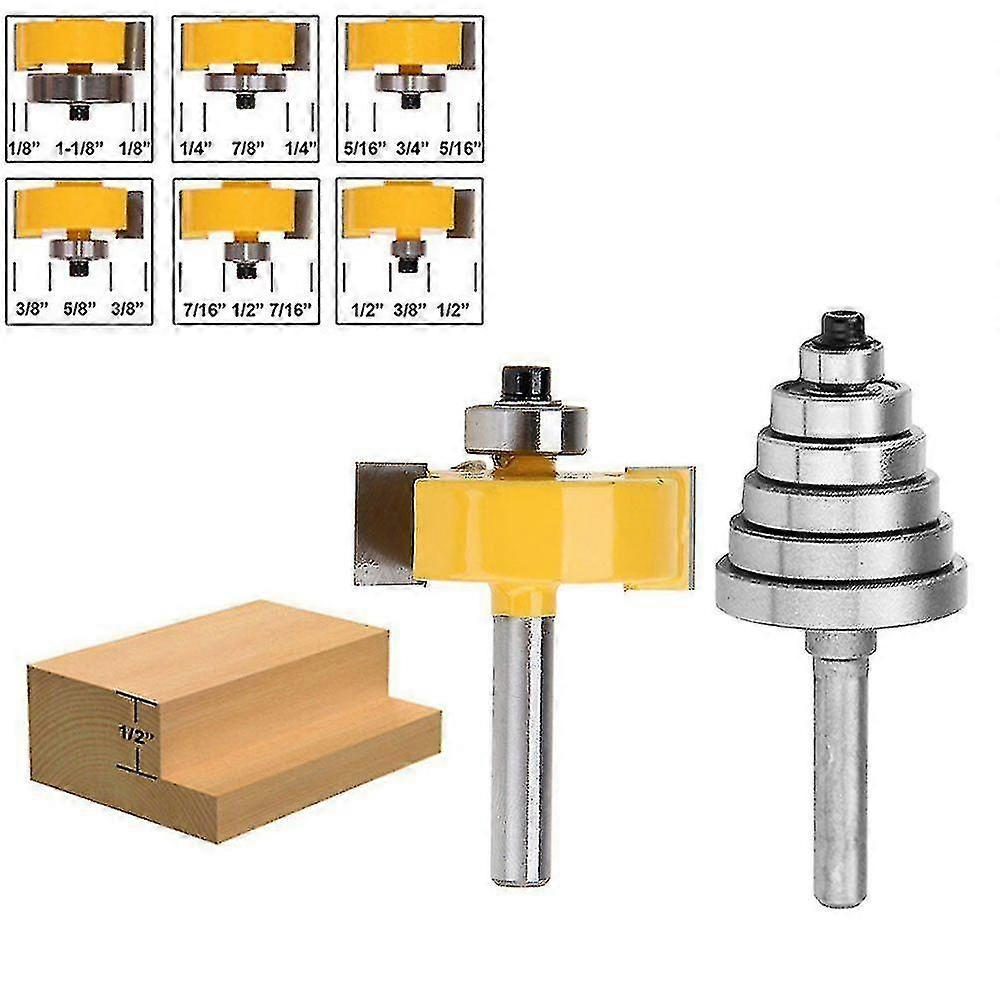 1/4 Inch Rabbeting Router Bit With 6 Bearings Set For Multiple Depths 1/8 Inch, 1/4 Inch, 5/16 Inch