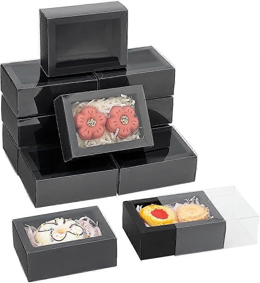 12 Pcs Rectangle Drawer Kraft Boxes 4.33x3.15x1.65 Inch Gift Packaging Case Foldable Paper Drawer Boxes with Clear Plastic Window for Party Favor Trea