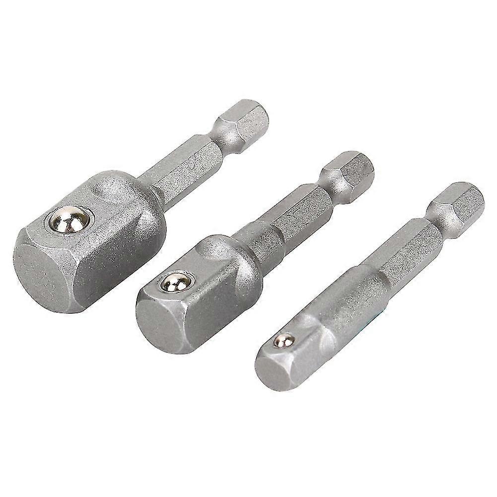 3pcs Drill Socket Adaptor Hex Drive To 1/4" 3/8" 1/2" Drive Impact Driver