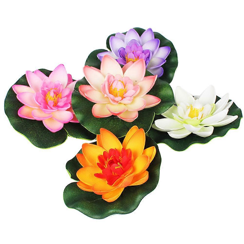 5pcs Simulation Floating Water Lily Plastic Lotus Flower Decor Ornaments for Pond Fish Tank (Mixed Colors)