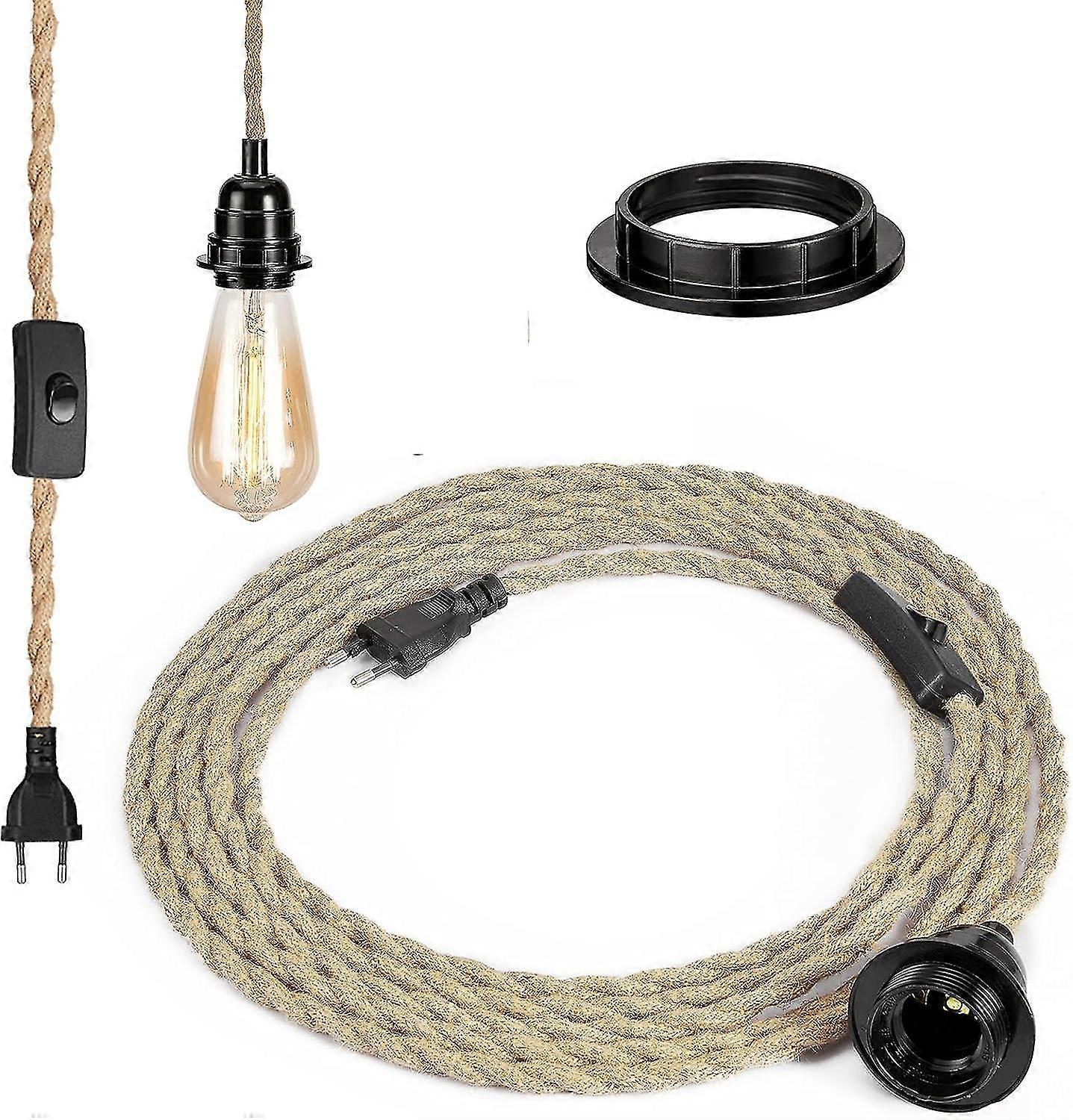 Rope Chandelier, Retro E27 Socket with 4.5 Meter Electric Wire and Switch, for Rope Pendant Lamp (bulb is not included),Superma