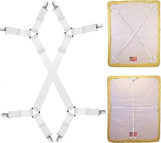 Cross over style sheet fasteners (2 white pieces), adjustable long sheet strap, suitable for heavy-duty sheet clips, fitted sheets, and sheets on all