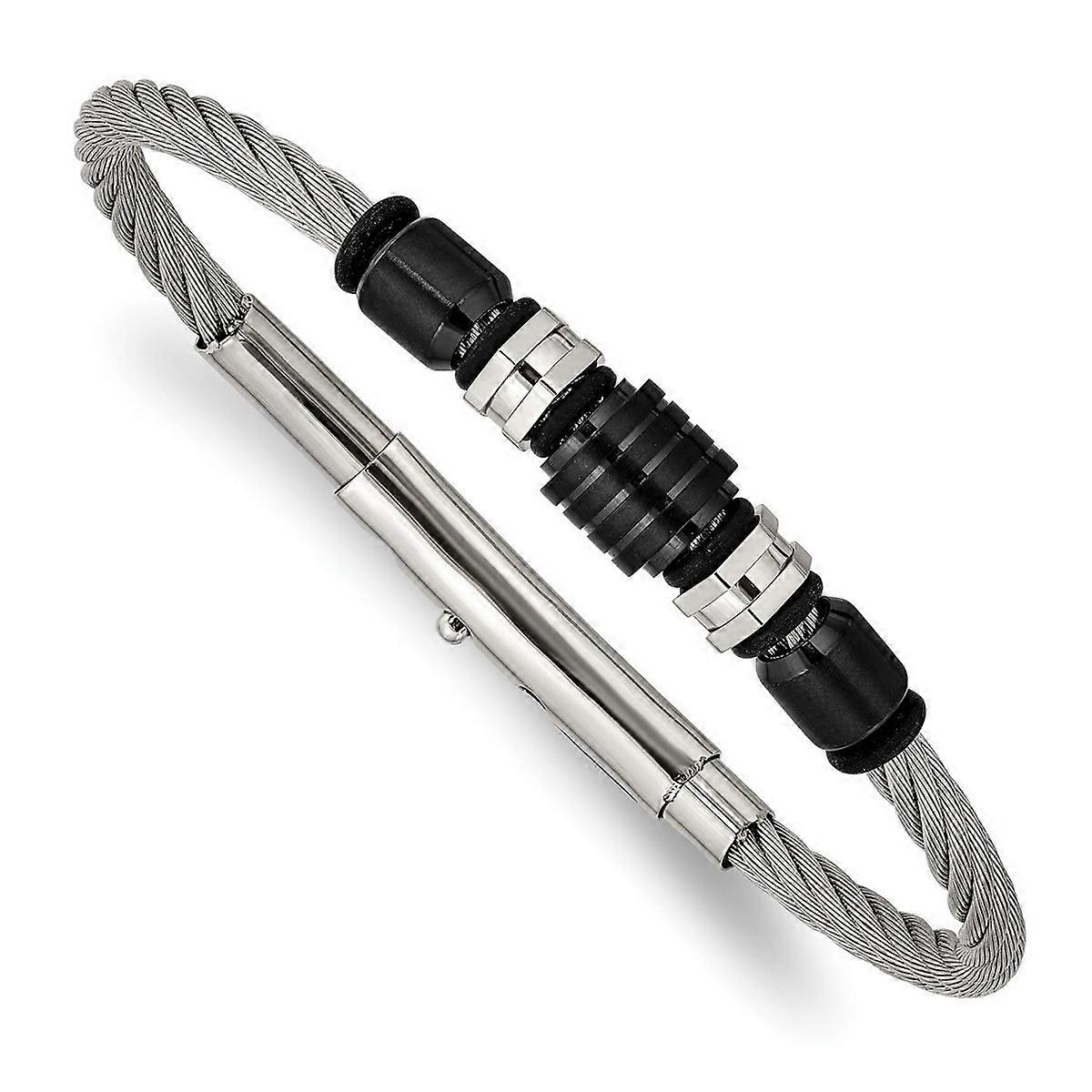 4mm Stainless Steel Brushed and Polished Black Ip Plated And Black Rubber Adjustable 8 To 8.75 Inch Bracelet Link-Bracel