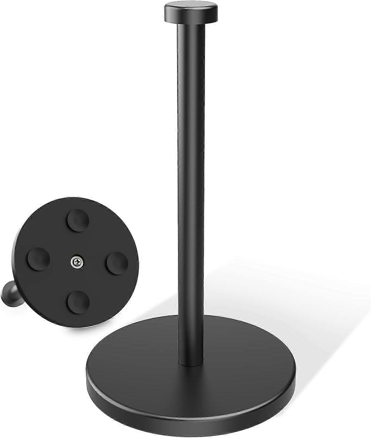 Paper Towel Holder Countertop, Single Hand Operable Paper Towel Holder Stand with Weighted Base Suction Cups for Kichen Bathroom(Black)