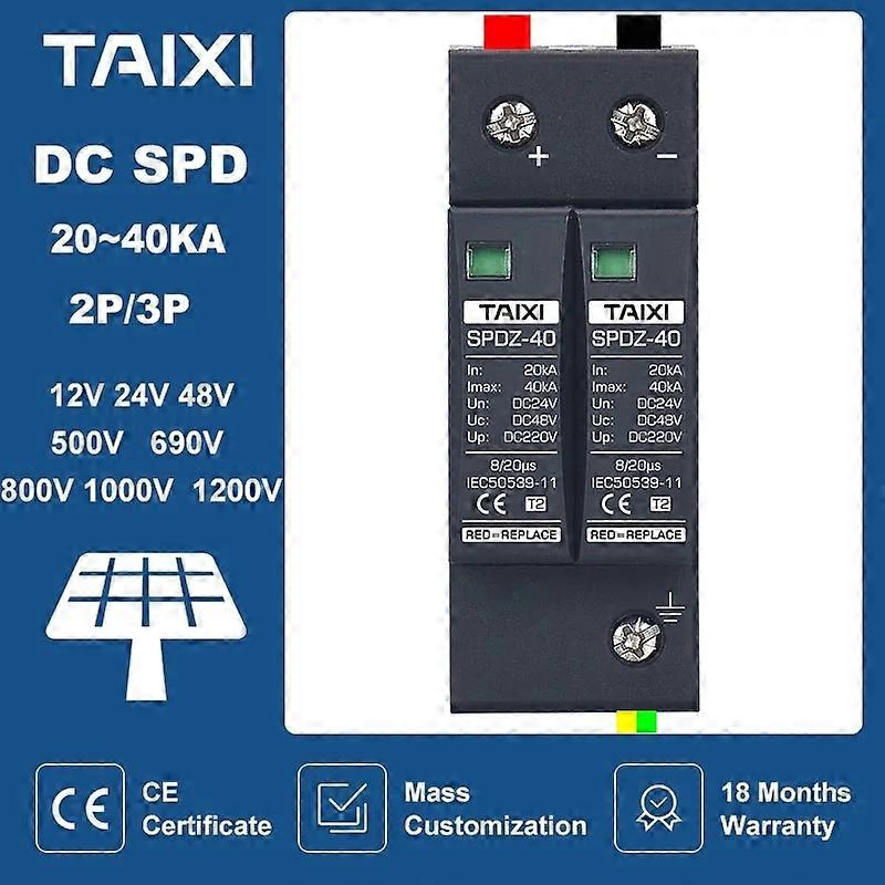 Photovoltaic DC SPD 2P/3P DC12V 24V 48V 500V 690V 800V 1000V 20KA~40KA Surge Protector Protective Device Lightning Protection