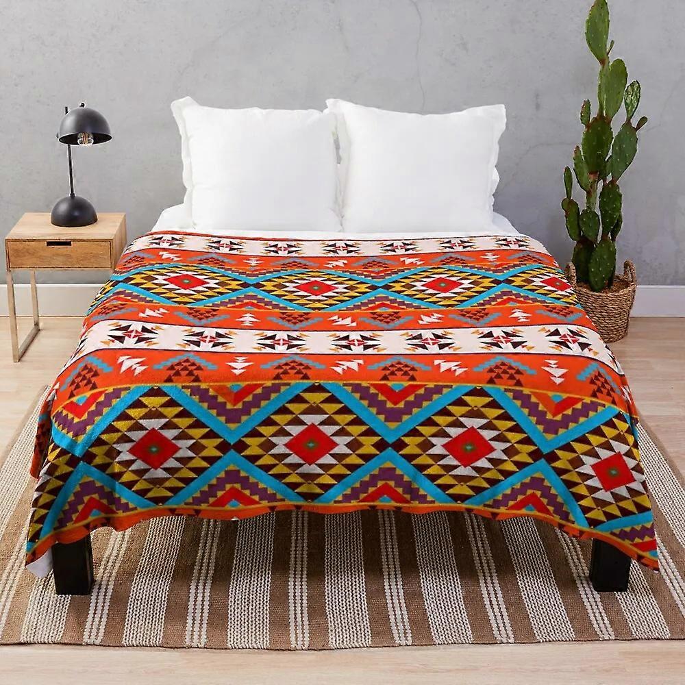 Bohemian Navajo pattern throw blanket plush cover blanket super soft comfortable light warm suitable for sofa bed Design 285