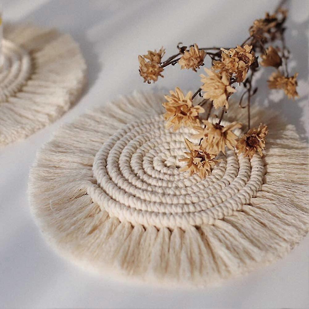 Pure Round Woven Coasters - Non-Slip, Heat-Resistant, Hand-Made Bohemian Style Table Mats, Washable