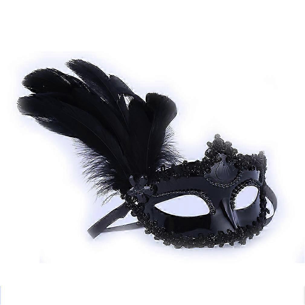 Party Black Feather Mask Models Show Half Face Cover Venice Costume Play Prop
