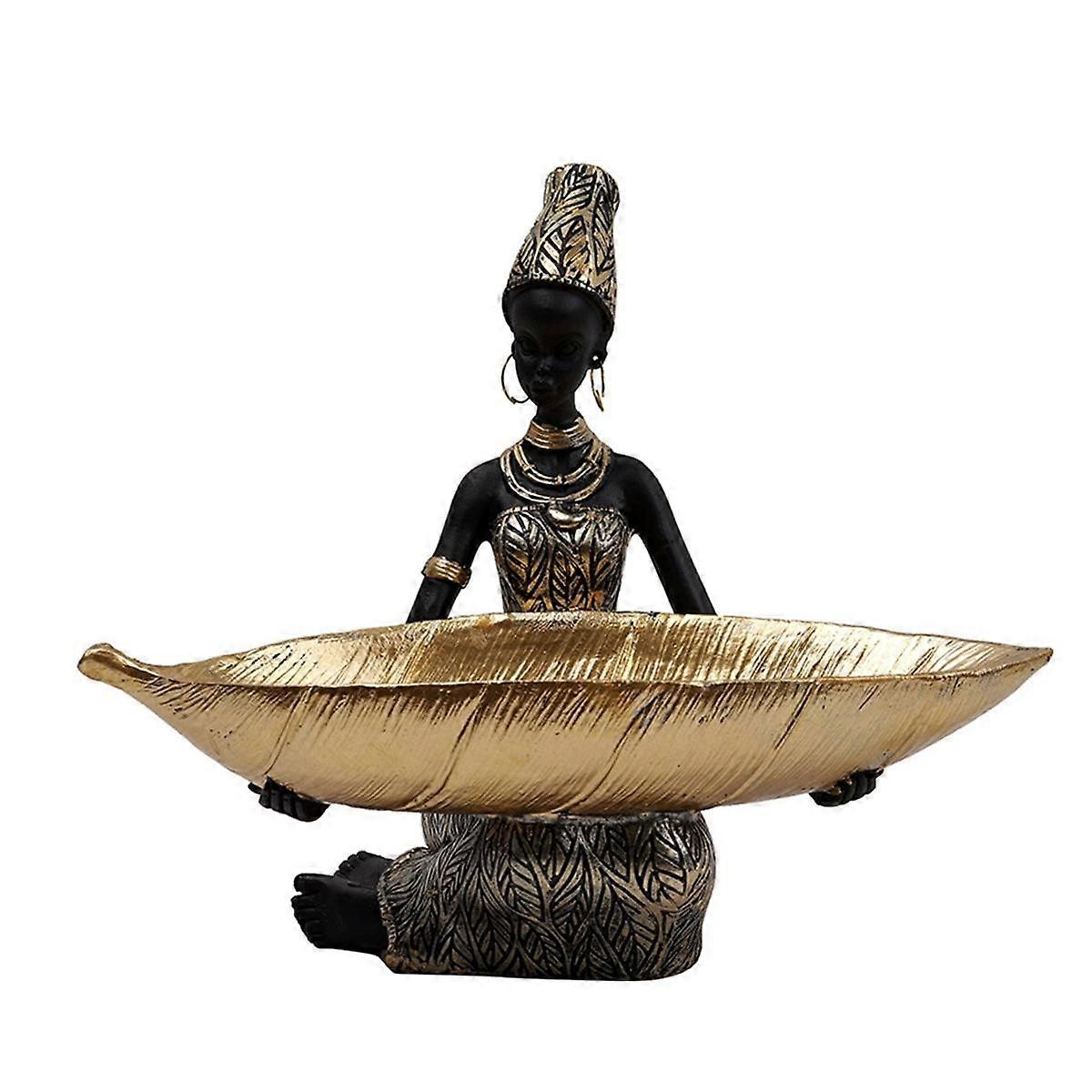 Black Woman Resin Tray Luxury Home Decor for Living Room Candy Holder Container Table Decoration F