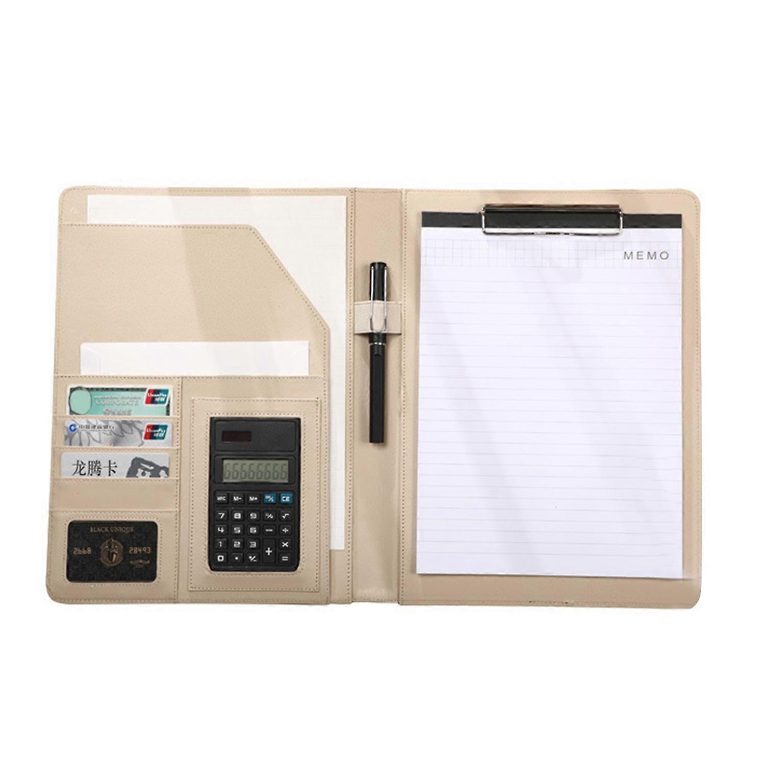 Multifunctional File Folder A4 Document Clipboard Folder with Calculator Pen Slot Card Holder