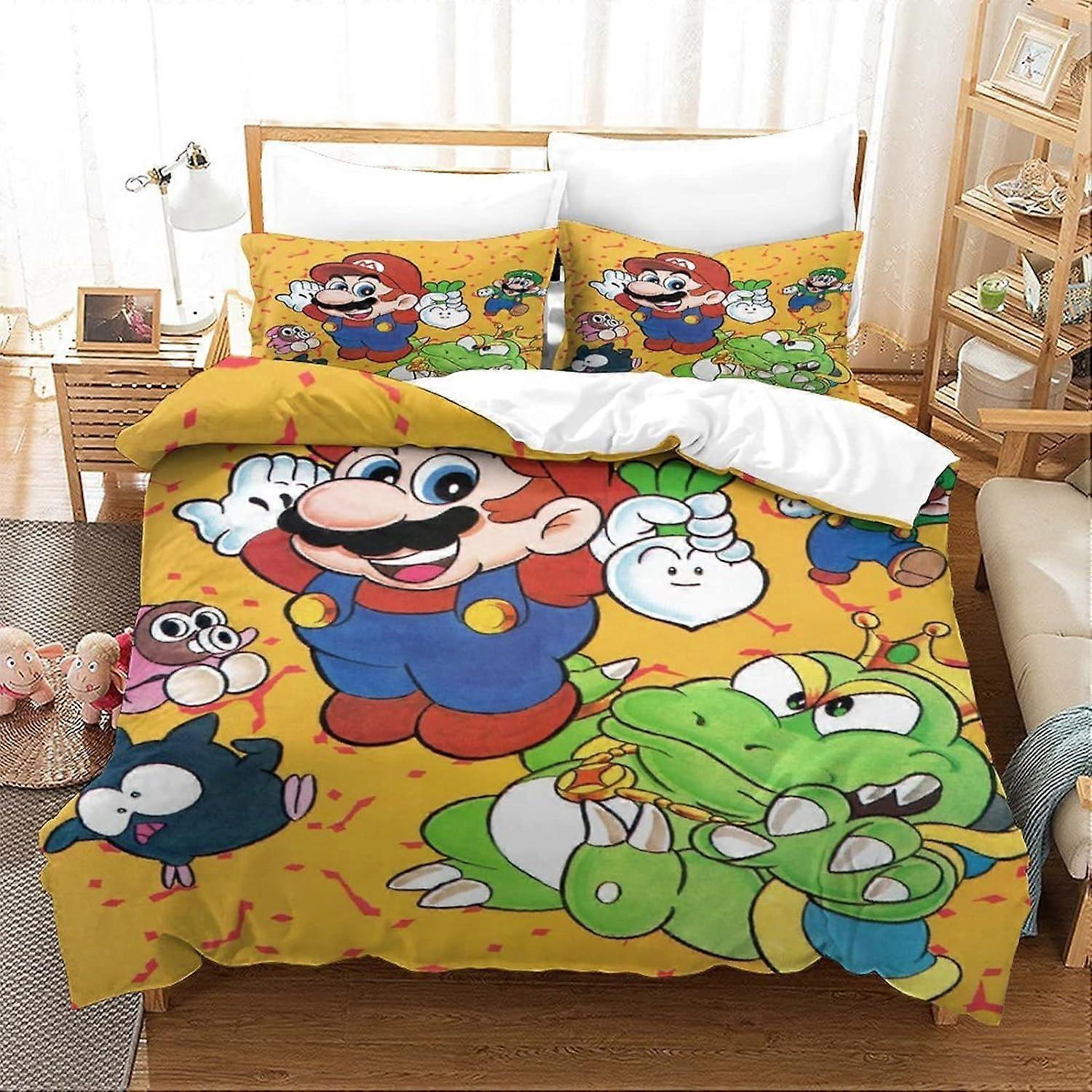 Super Mario Dekbedovertrek Game Characters D Printed Microfiber met ritssluiting, met kussenslopen Hypoallergene beddengoed Set Enkele Stuks 135*200 CM