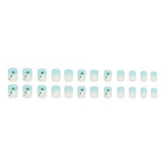 Unhas postiças curtas verdes frescas gradientes fáceis de aplicar Simples de descascar unhas SHEIN Style