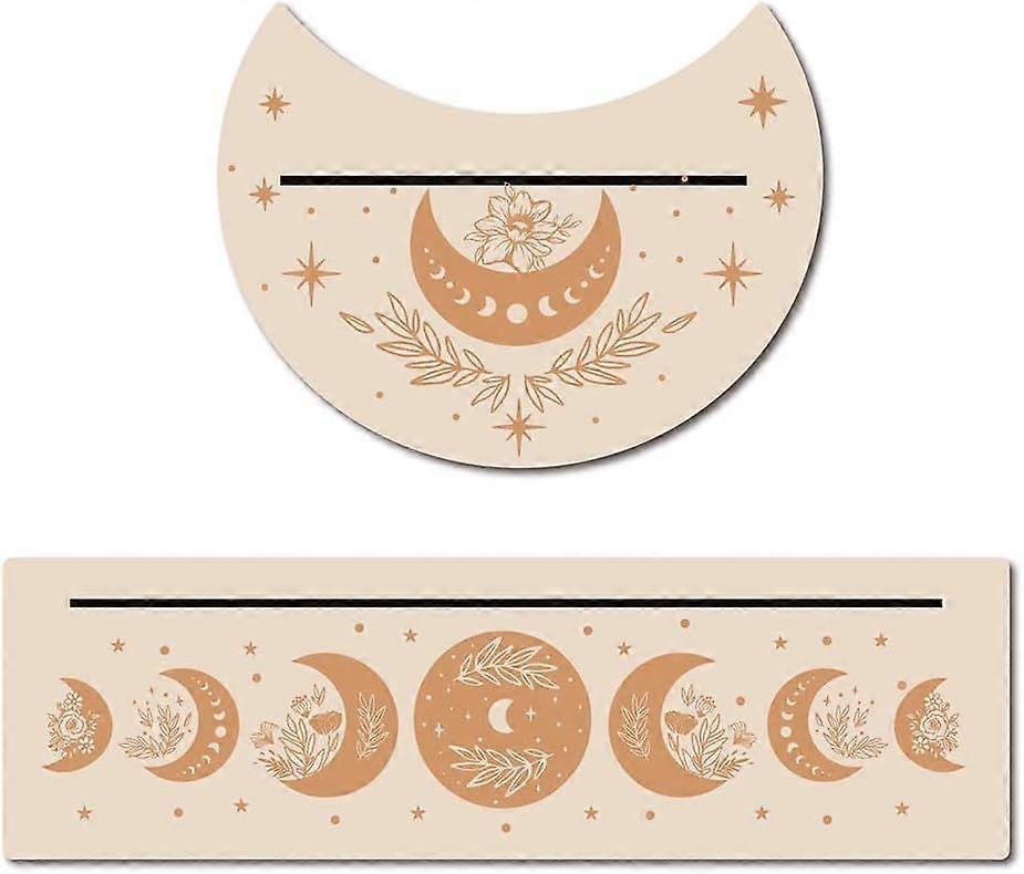DIY 2PCS Wooden Card Stand for Tarot 5" Moon Shape and 10" Rectangle Wood Tarot Cards Altar Stand Display Holder Witch Divination Tools Majic Ceremoni