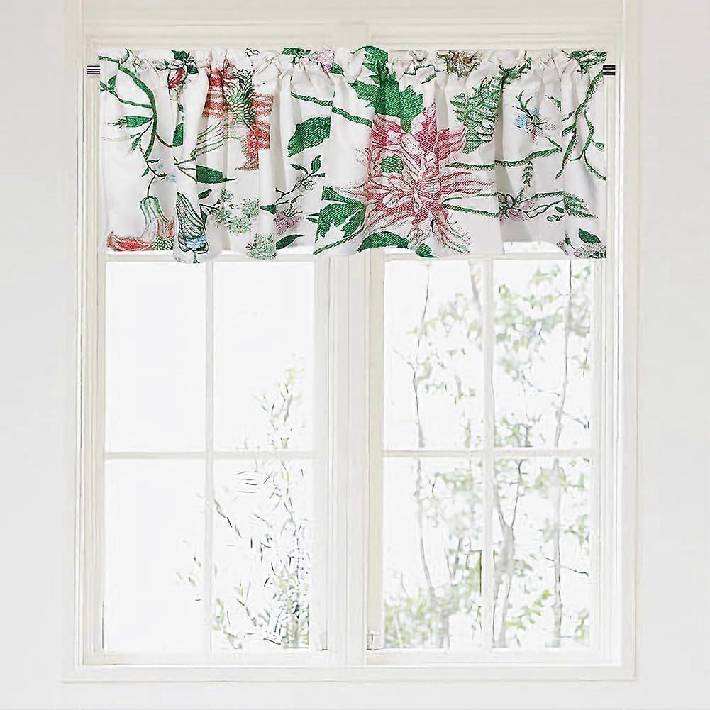 Embroidery Flowers Window Curtain Valance Branch Leaves Window Treatment Valances Small Window Kitchen Curtains for Bedroom Living Room Bath Dining Ro