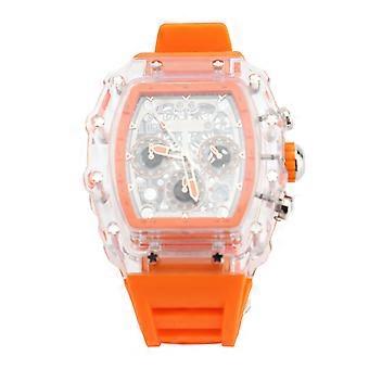 Transparente Caso Relógio de Negócios À Prova D'Água 50M Luminoso Casual Legal Grande Mostrador Pulseira de Silicone Moda Relógio Oco para Homens Banda Laranja