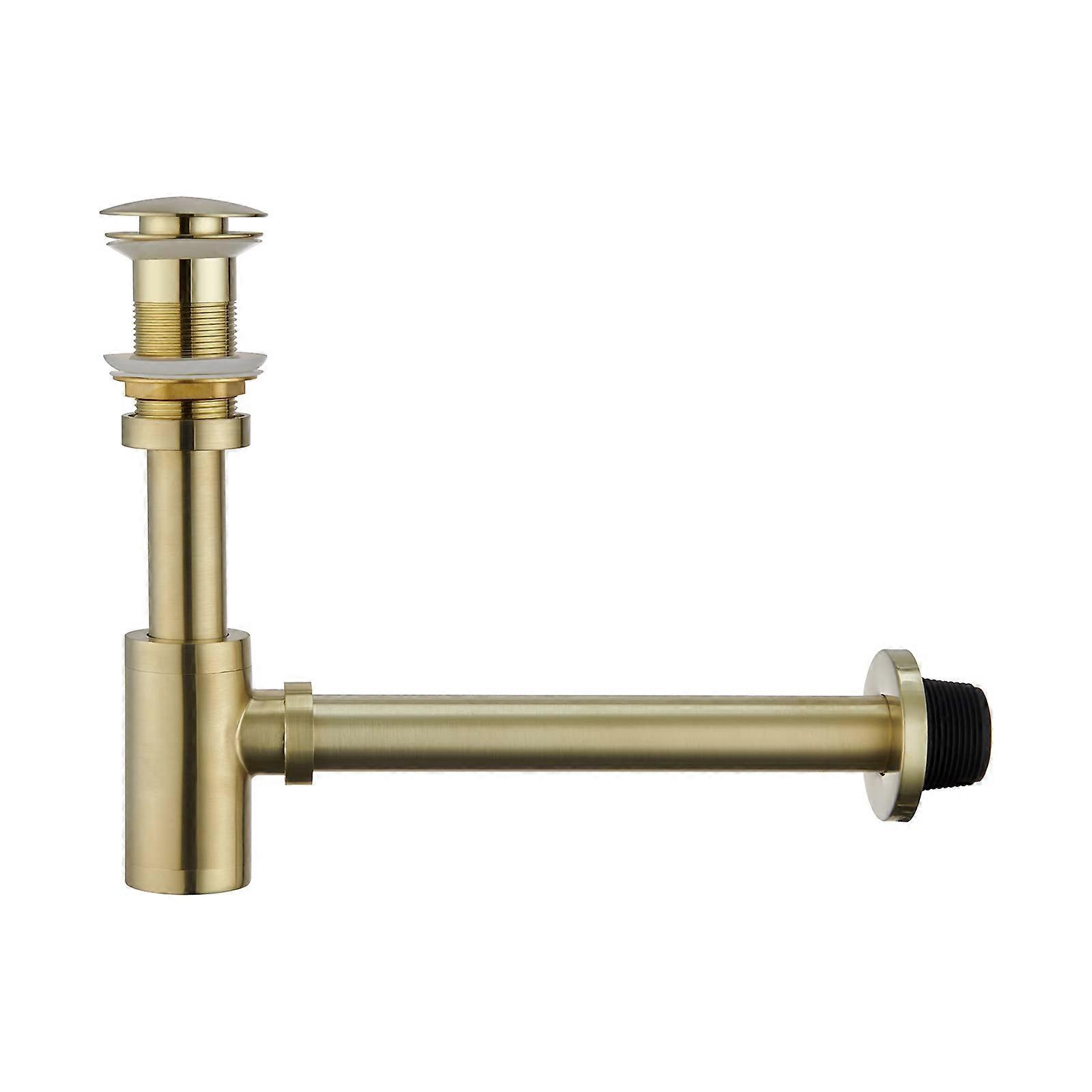 Brass P Trap Set 1-1/4” with Brushed Gold Bathroom Sink Stopper Pipe Replacement Compatible with Standard Sinks
