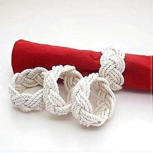 Natural White Nautical Sailor Knot Napkin Rings Set of 4 Rustic Coastal Table Decor for Weddings and Parties