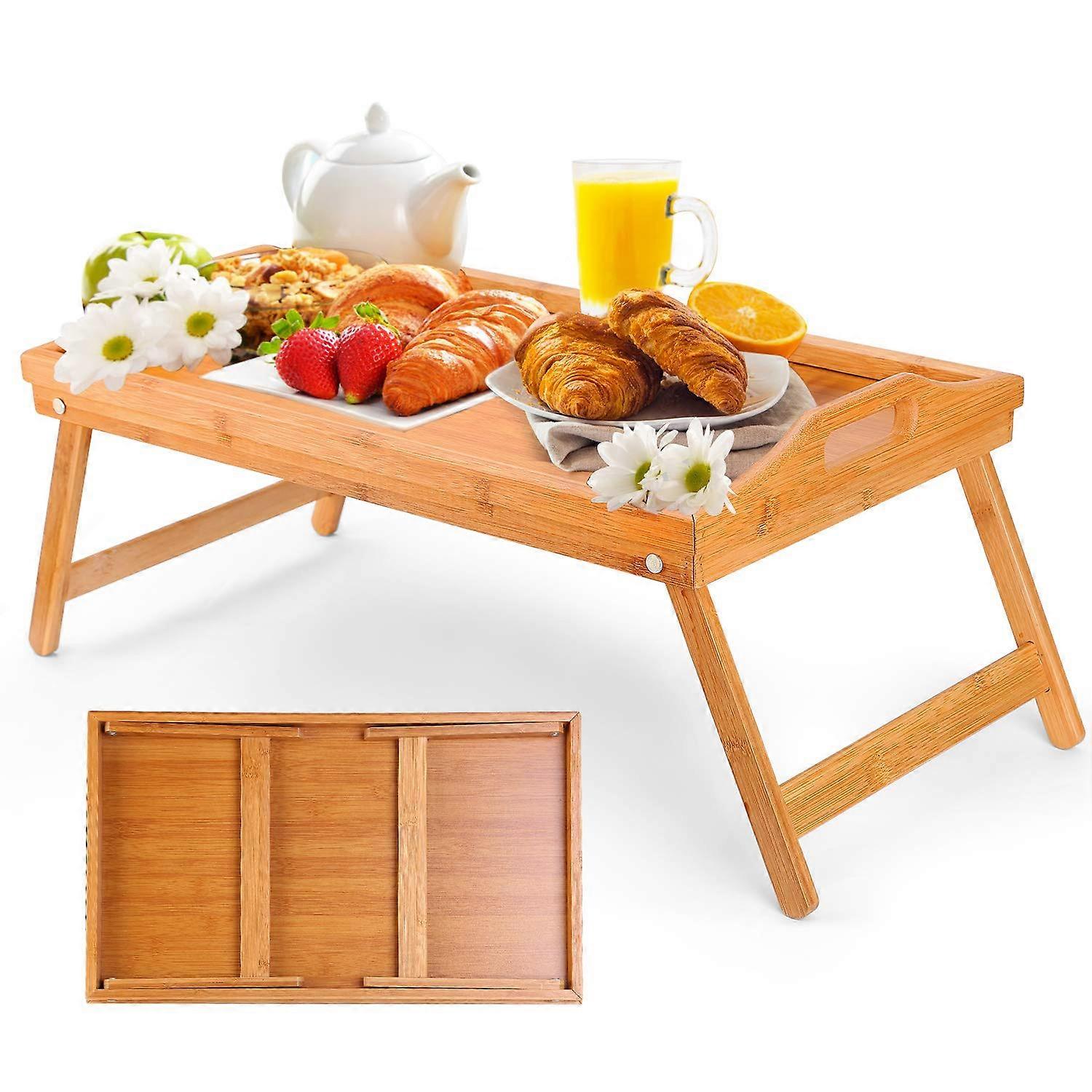Bamboo breakfast tray table with folding legs versatile serving tray for food tea parties working reading