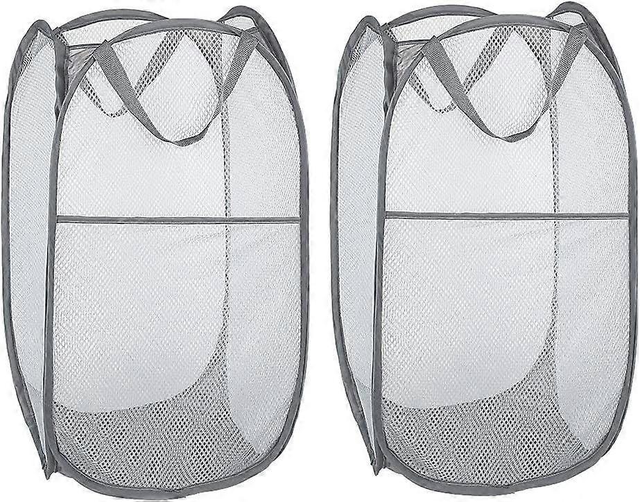 Laundry Hamper [2 Pack] Collapsible Pop Up Mesh Laundry Basket Laundry Bag Collapsible Laundry Hamper with Handle, Gray