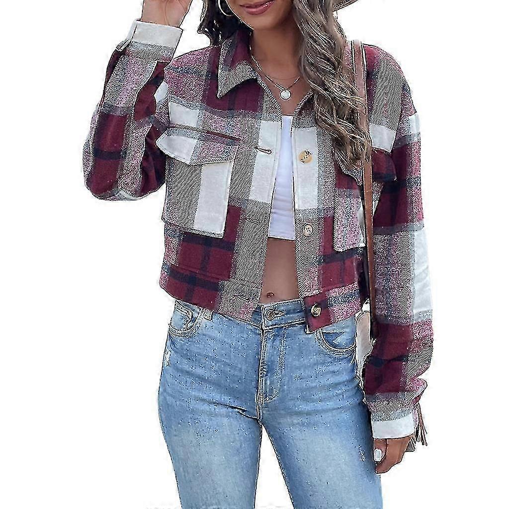 Autumn Winter Plaids Jacket Women Lapel Thick Shirt Loose Short Jackets Coat