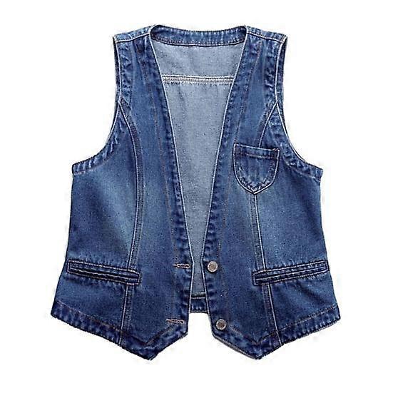 Ladies Denim Vest Sleeveless Loose V Neck Double Buttons Solid Color Vintage Firm Stitching Hip Hop Streetwear Lady Fall Spring Waistcoat