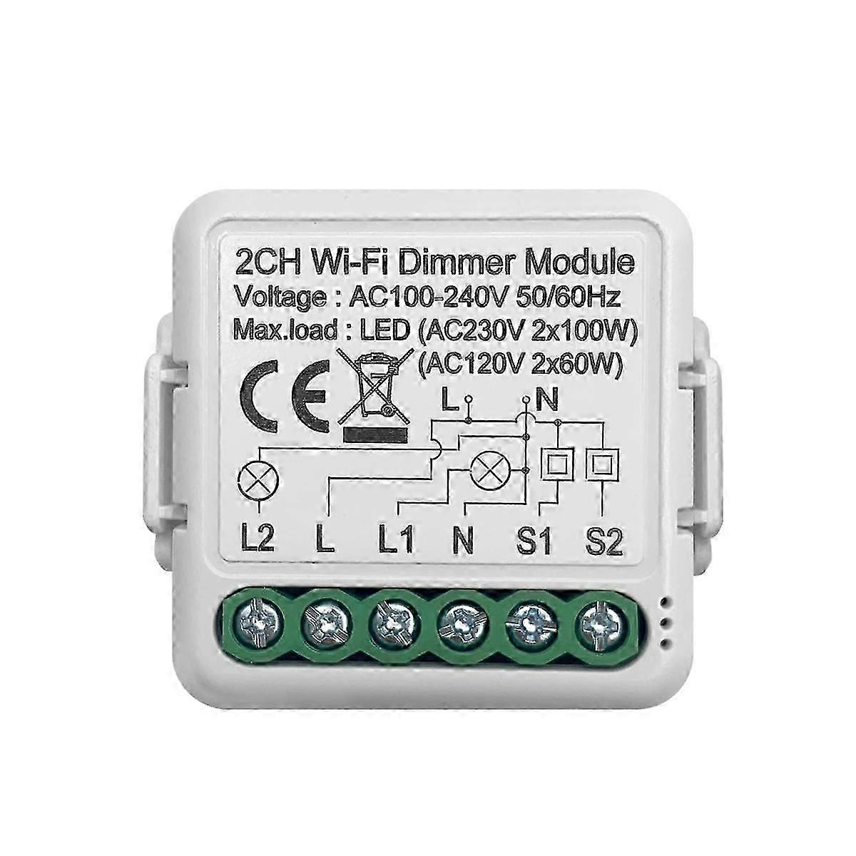 Tuya Wifi Smart Dimmer Switch Module 10A Support 2 Way Control 2 Gang Compatible for Google Home Alexa Smart Life App