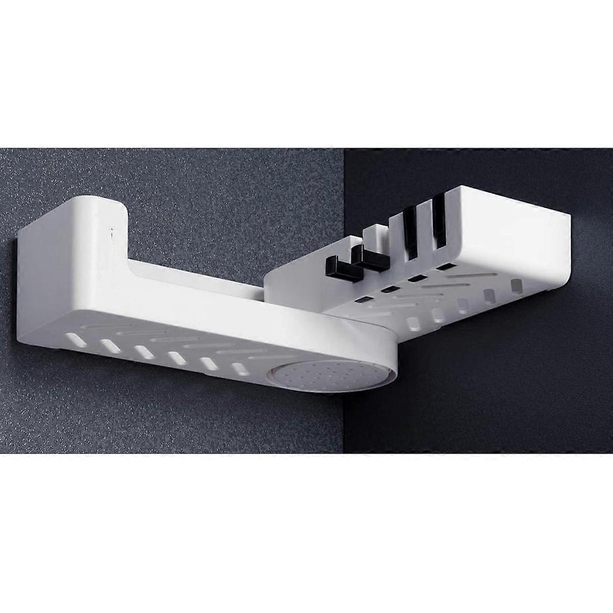 转角搁板淋浴篮 - 旋转淋浴架自粘淋浴架，无需钻孔即可连接，带有 4 个挂钩，适用于浴室和厨房