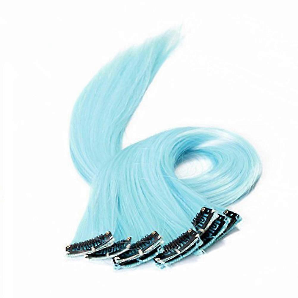 10pcs Έγχρωμο Highlight Synthetic Clip on σε επεκτάσεις μαλλιών (Wathet)