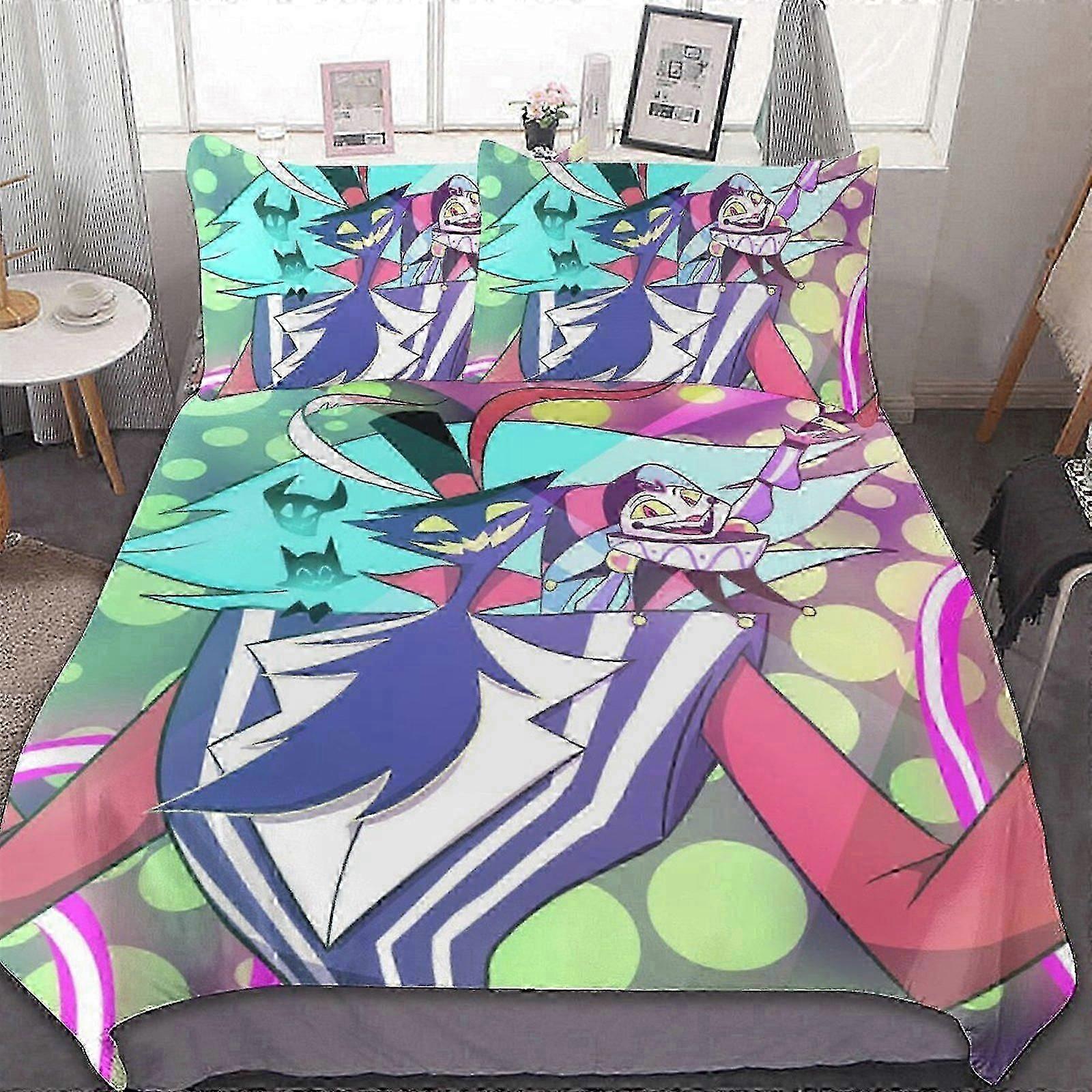 n614 Lençóis Helluva Boss3 Peças Roupa de Cama Se Soft Comforter Se Decor Bedroom Gif (1 Capa de Edredom e 2 Fronhas) Lençóis iiv614