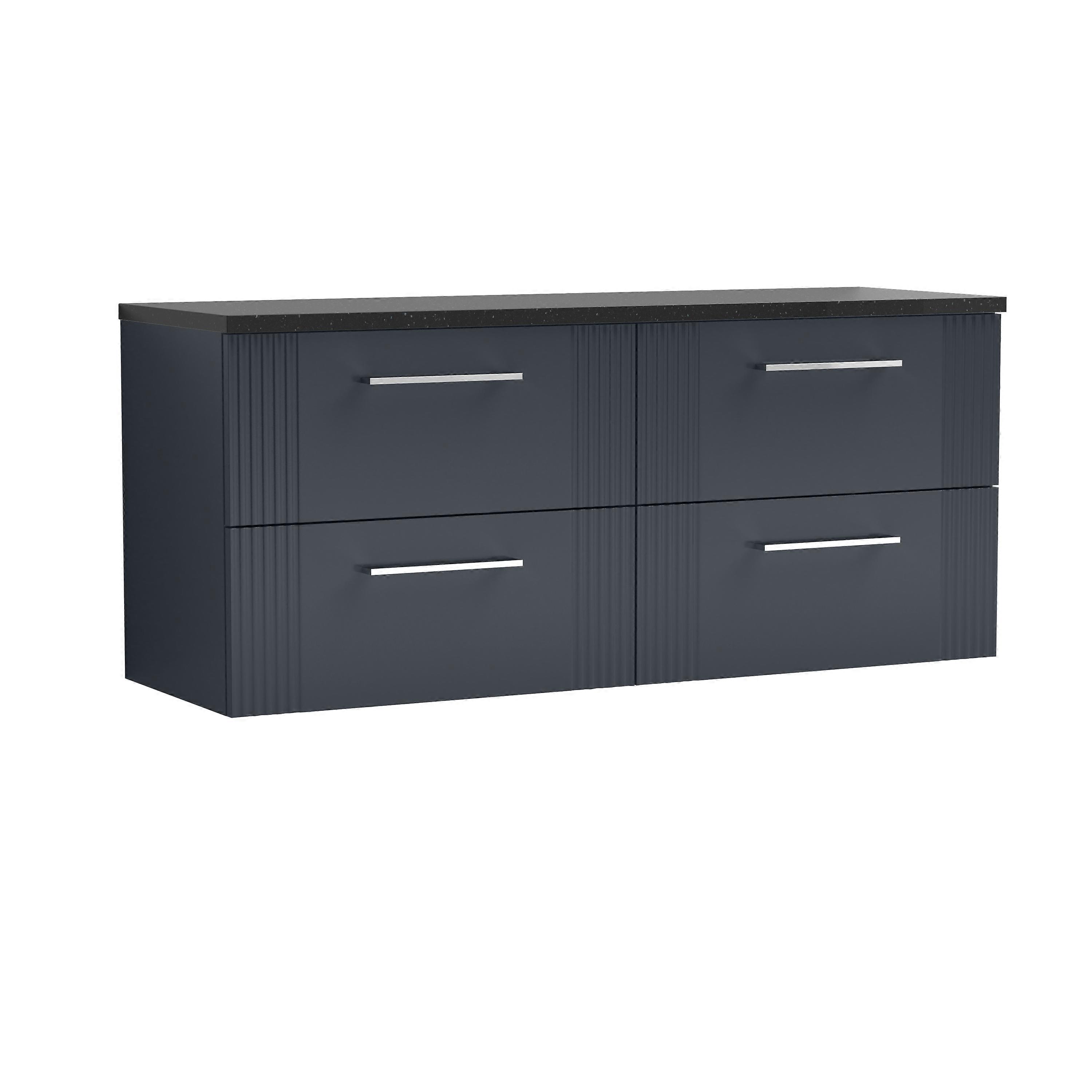 Partial Fluted 4 Drawer Wall Hung Vanity Unit with Sparkling Black Laminate Worktop - 1200mm - Satin Dark Grey- Balterley
