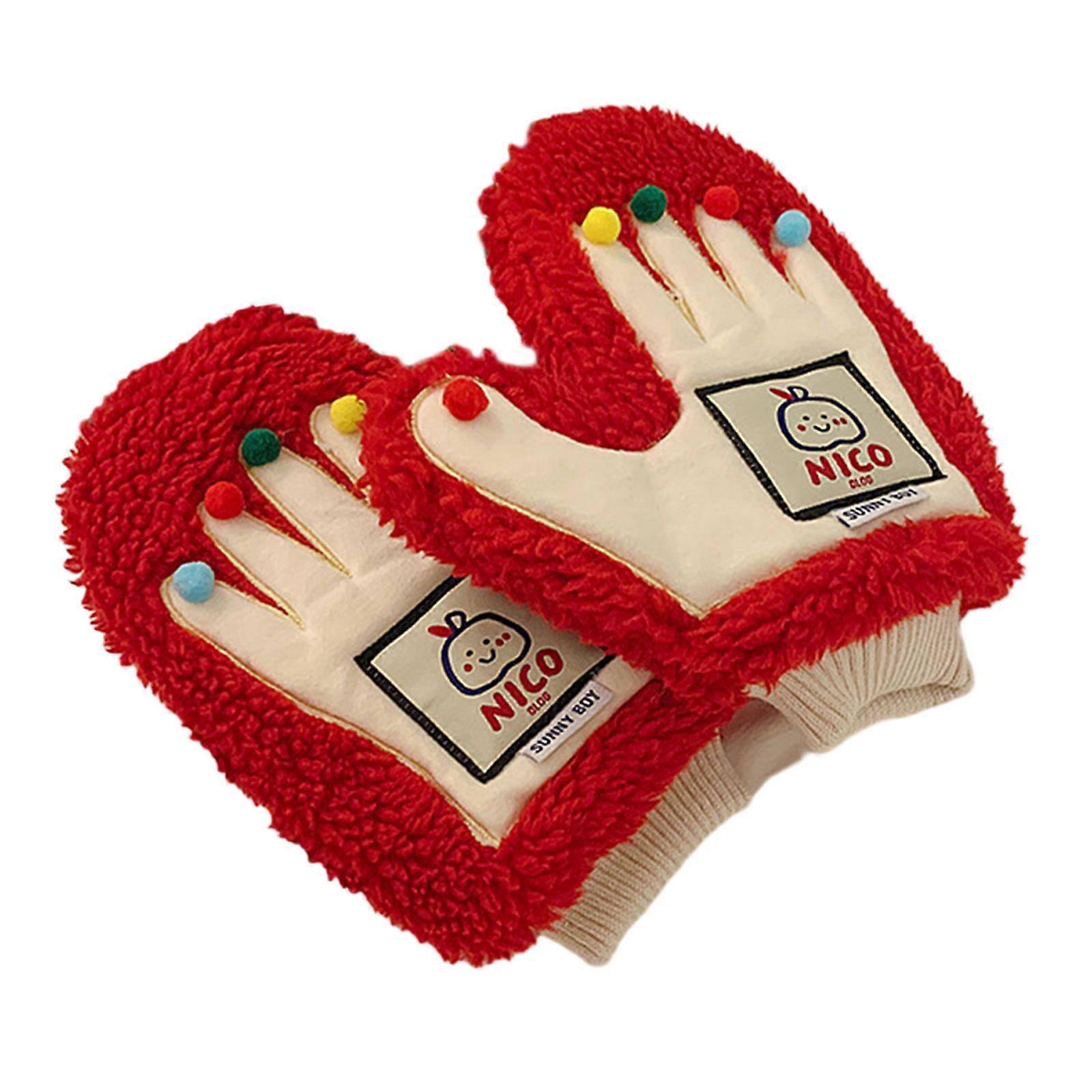 Épaissir les gants, Gants chauds en fourrure, Gants à doigts complets, Gants chauds d’hiver, Gants élégants pour garçons, filles, rouge