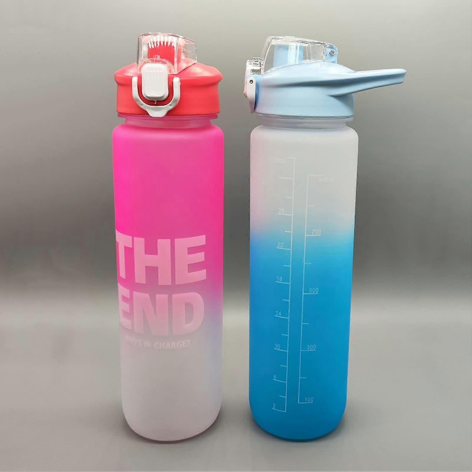 1000ml Reusable Water Bottle with Scale and Handle, Transparent Overflow-Resistant Bounce Cover for Sports and Gym