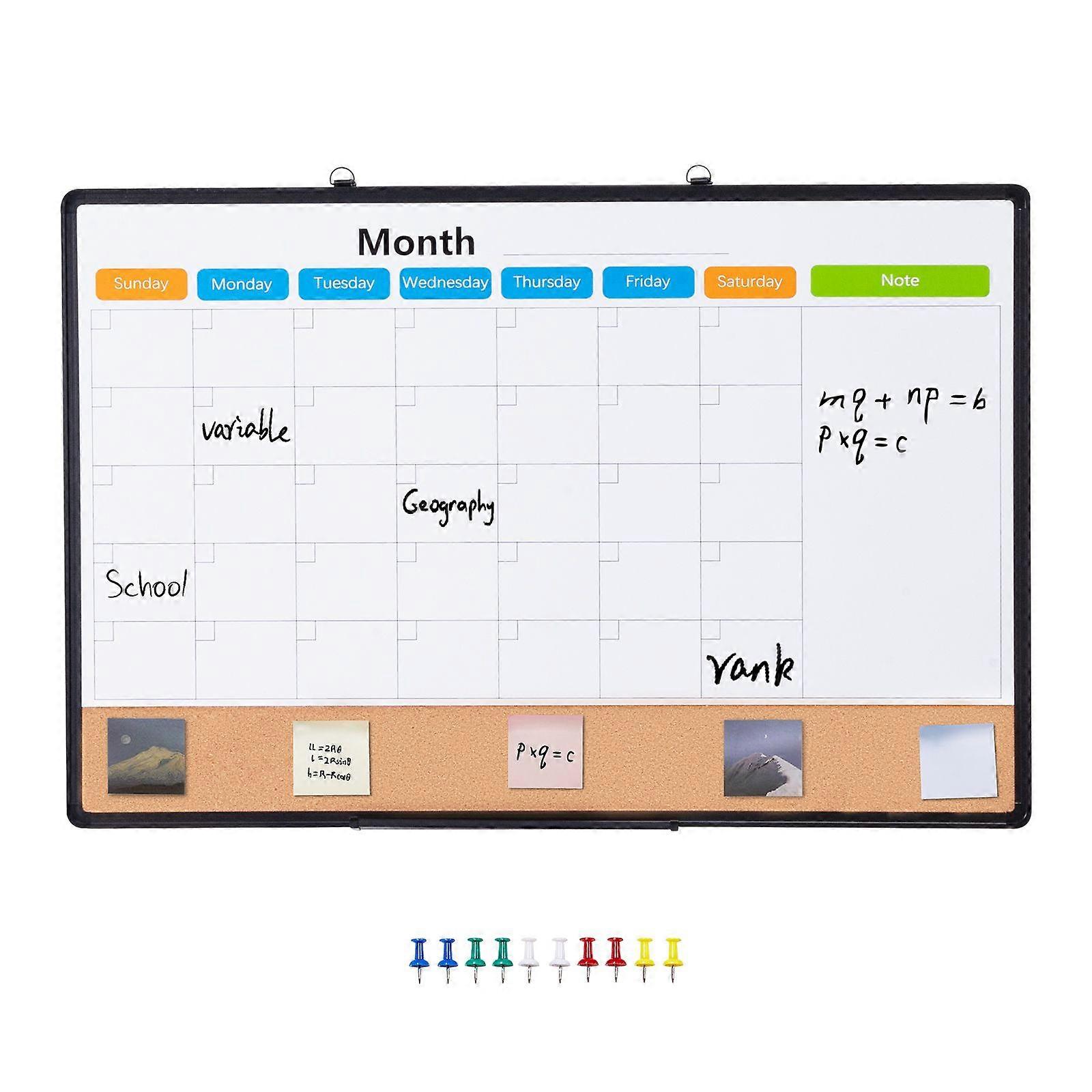 36"x 24" Monthly Calendar Whiteboard & Cork Board Combo with Aluminum Frame  2-in-1 Magnetic Dry Erase Bulletin Board for Wall Mount