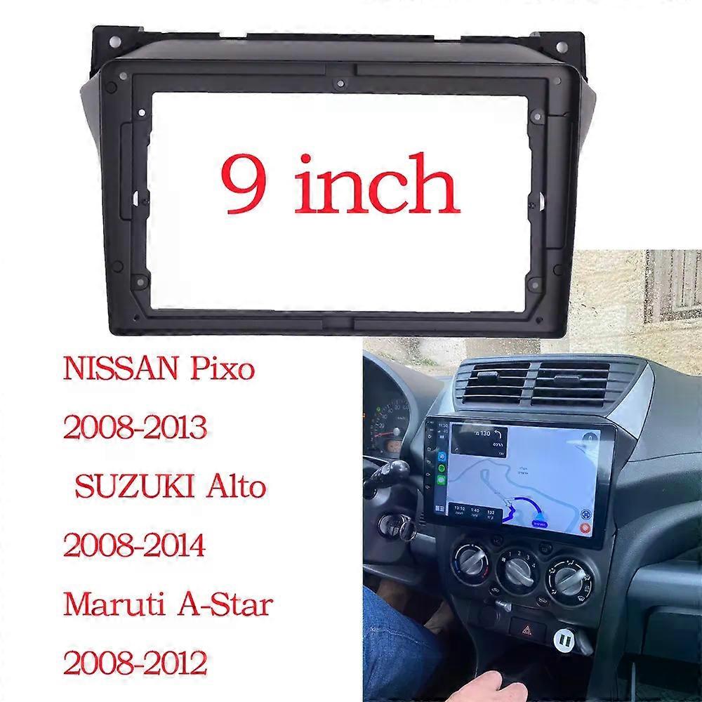 2 DIN 9 Inch Car Frame Fascia Adapter compatible for SUZUKI Alto Nissan Pixo 2009-2016 Android Radio Dash Fitting Panel Kit