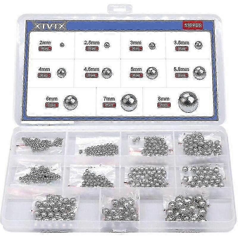Kit d’assortiment de roulements à billes en acier chromé de précision de 510 pièces de 2 mm à 8 mm, idéal pour les applications à vélo