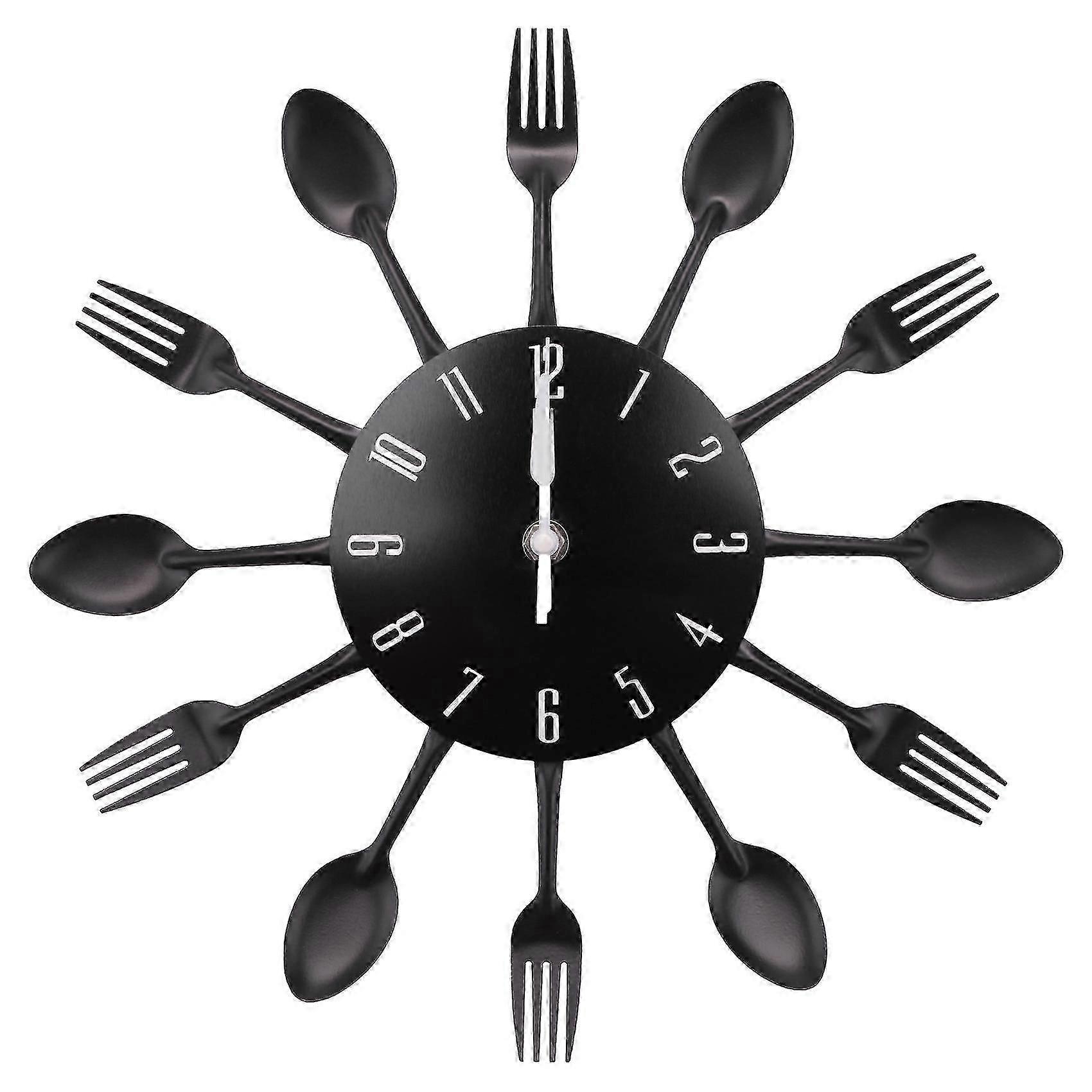 Noiseless Stainless Steel Kitchen Wall Clock with Knife Fork Spoon Decor