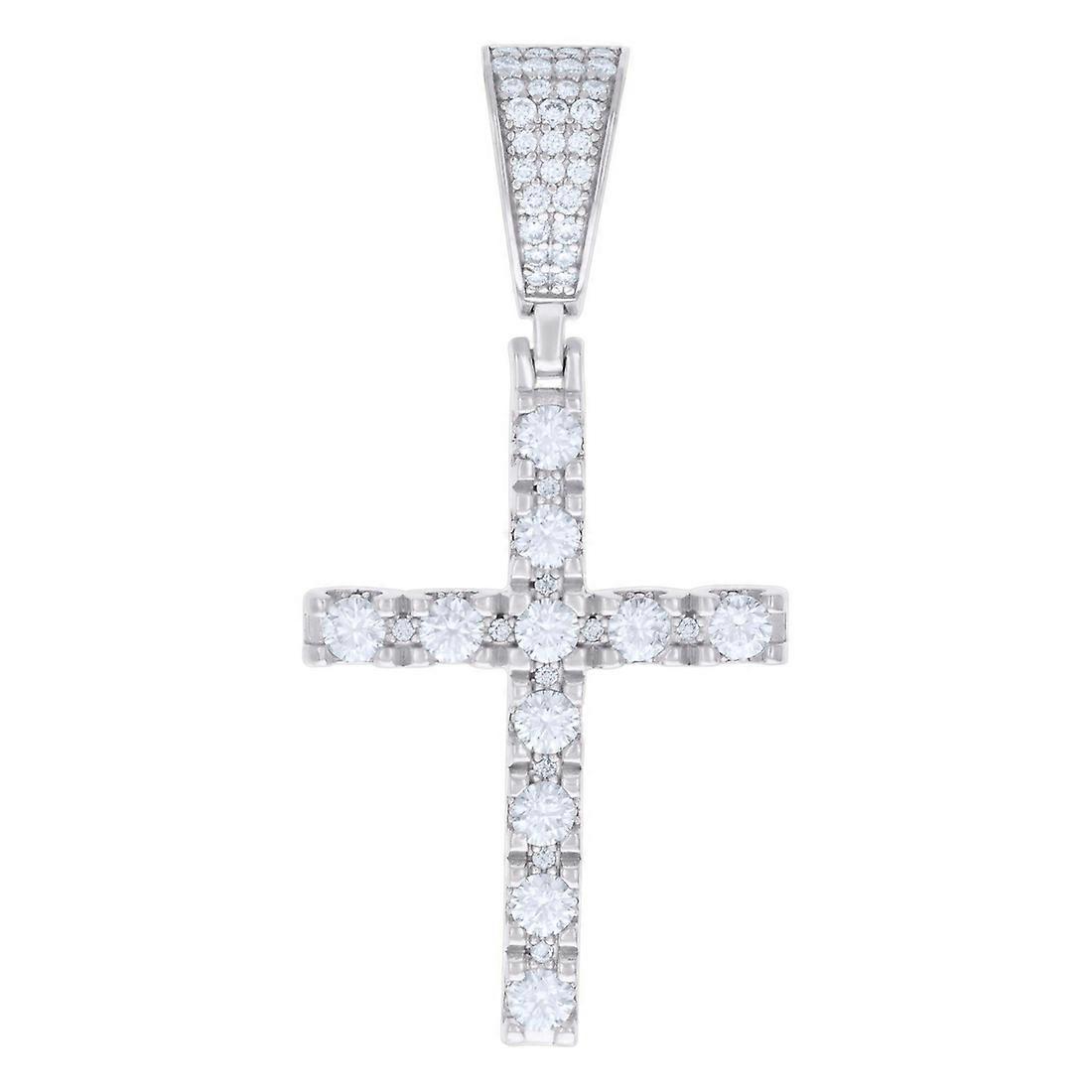925 Sterling Silver Unisex 2.04ct Moissanite Cross Religious Charm Pendant Necklace 50.2x24.2mm Wide-Pendant for Women