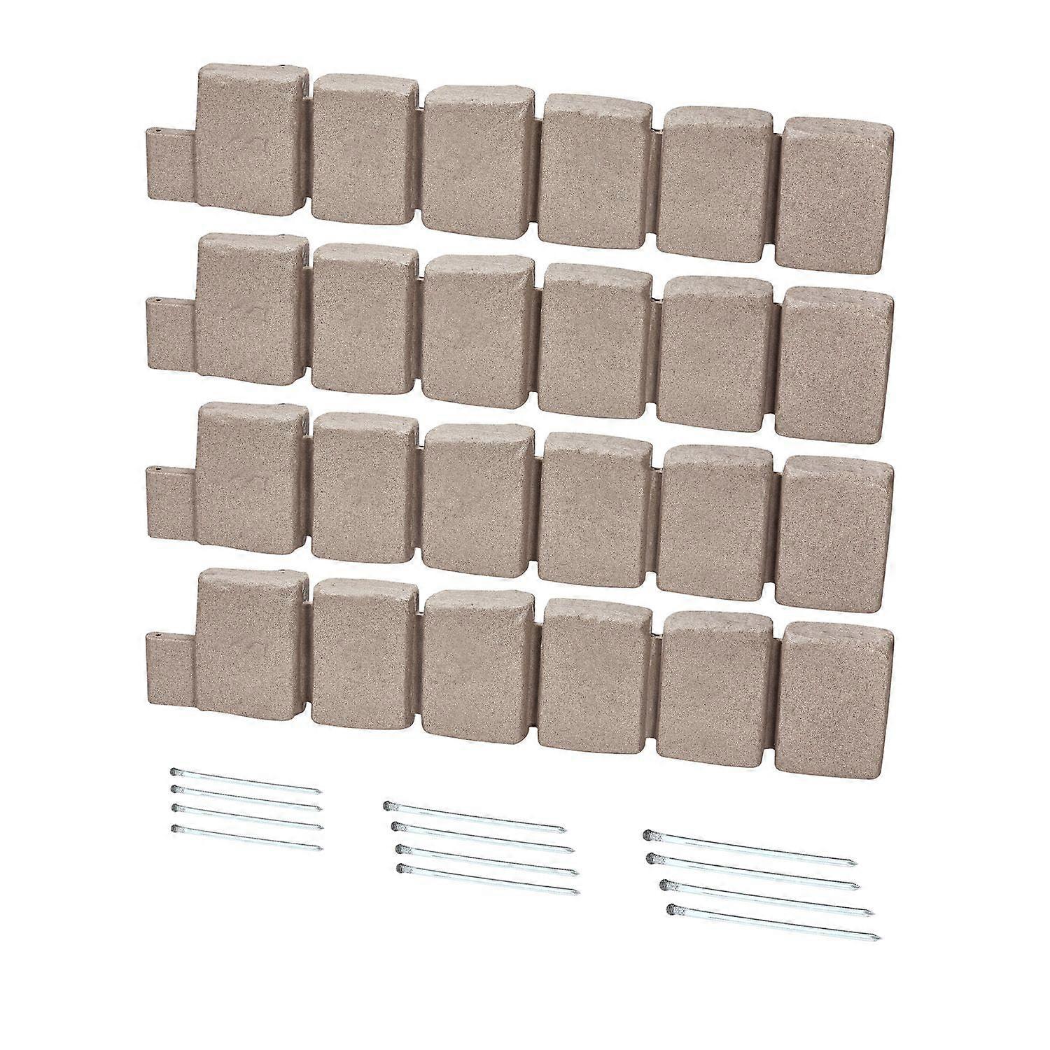 Faux Stone Landscape Edging, 47.2 x 9 in Realistic Lawn Edging, Brick-Sized Garden Edging Border with Anchoring Spikes, Beige