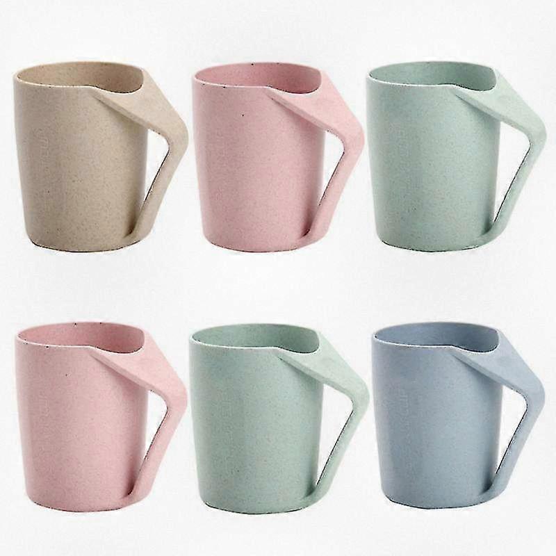 Set of 6 Reusable Toothbrush Holders Made from Wheat Straw, Simple and Eco-Friendly Water Drinking Cups for Couples, Adults, and Students