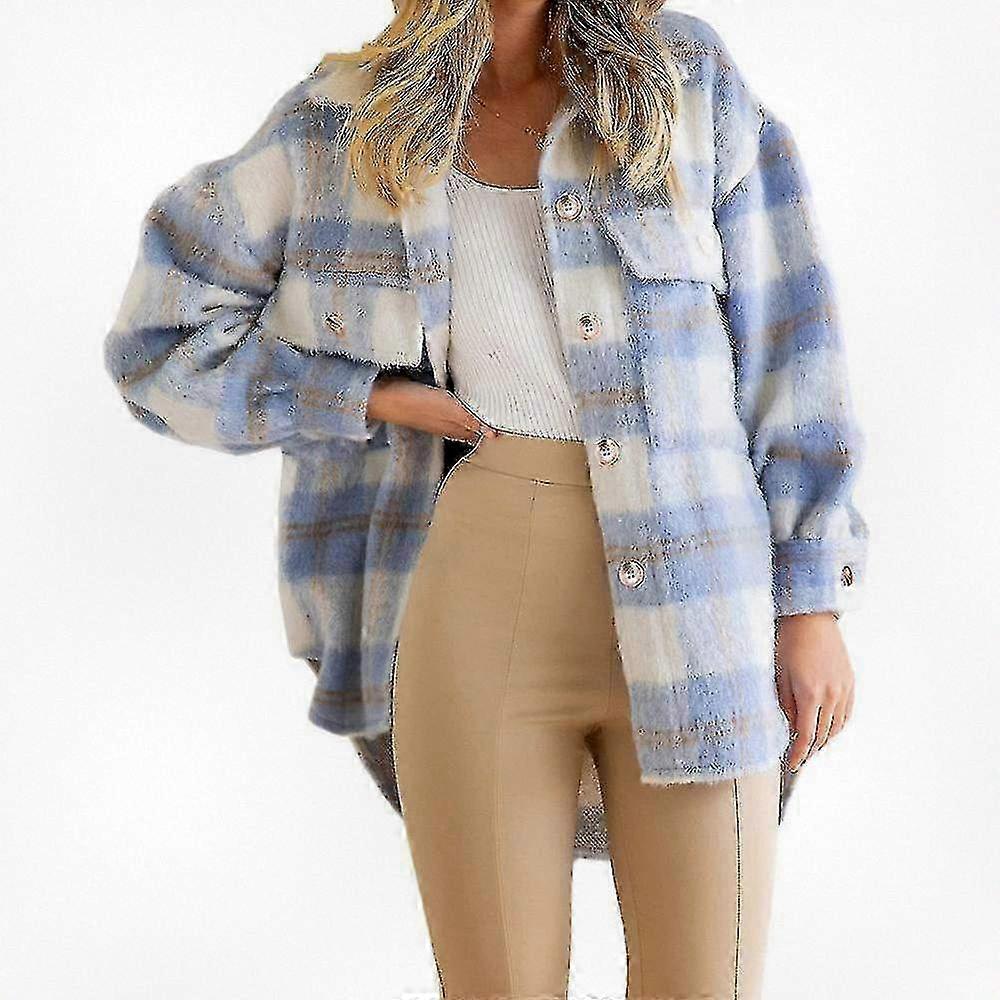 Casual Plaid Flannel Oversized Wool Coat for Women, Long Sleeve Button Down Fall Shacket Jacket, Stylish Tops and Outerwear Options