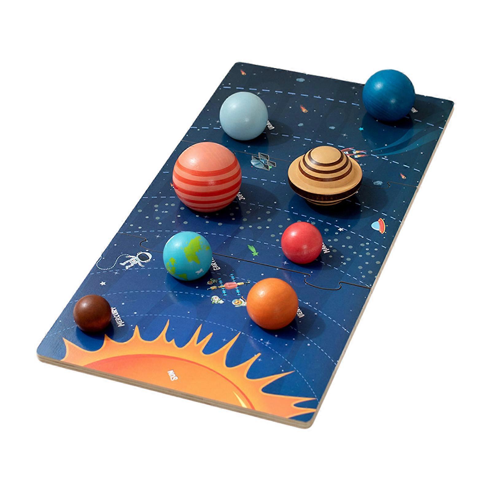 Wooden Solar System Set Cosmos Learning Game Toy with 8 Planets Eight Planets Learning Hand-Crafted
