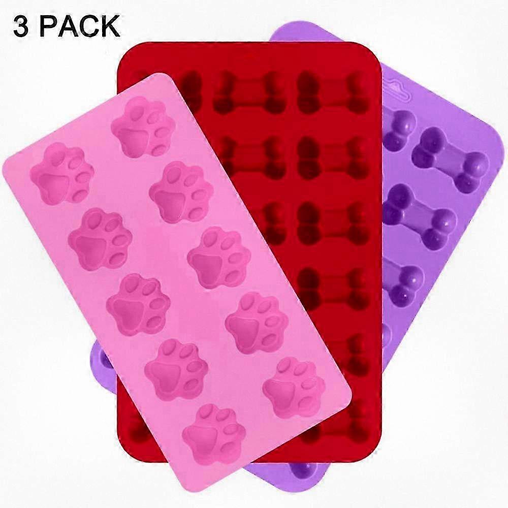 3 Pcs Silicone Molds for Pet Themed Shapes including Paw & Bone, Reusable Ice Candy Trays for Making Chocolate and Cookies Baking Pans