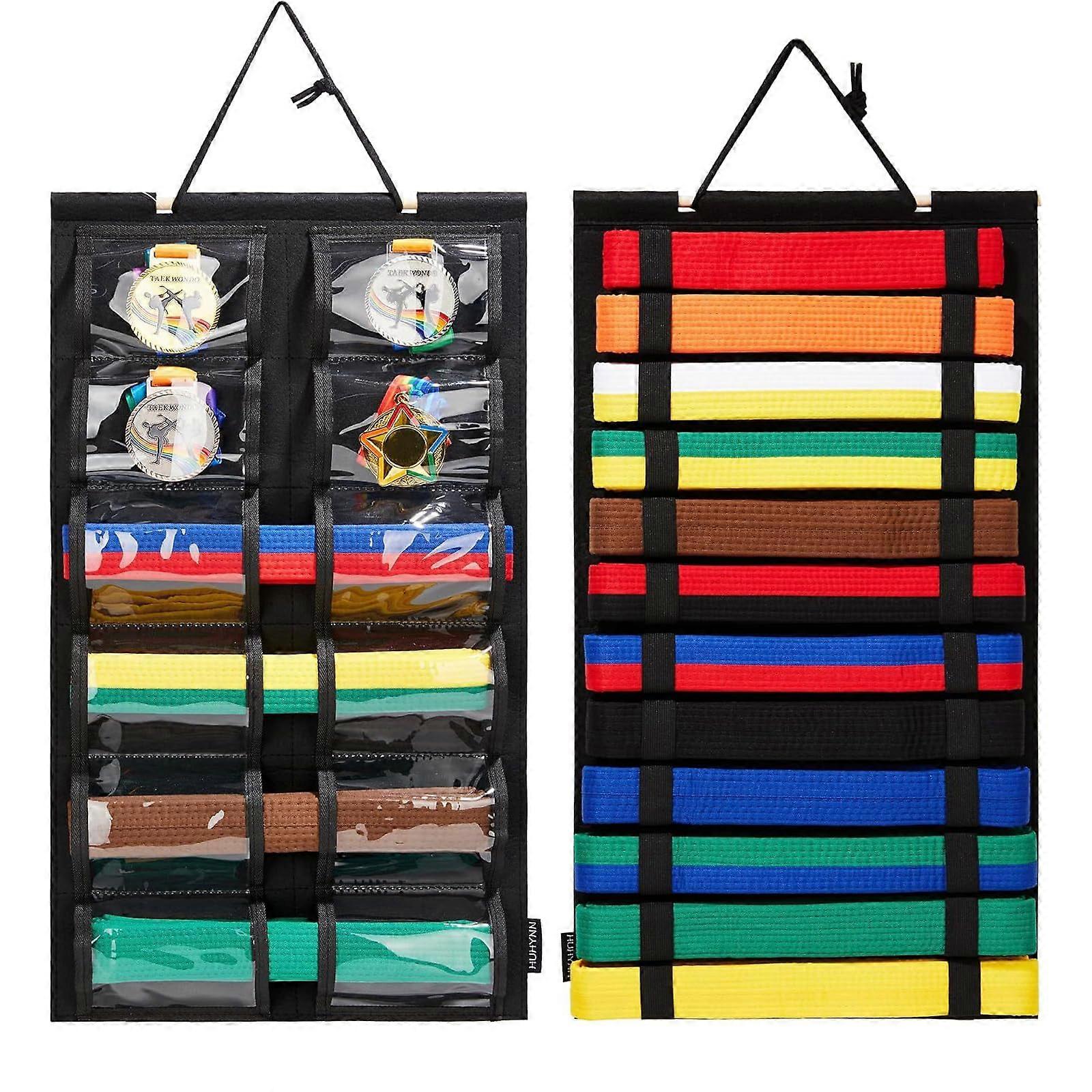 Martial Arts Belt Organiser 2 Pack, Portable Belt Holder With Medal, Taekwondo Belt Medal Display For Beginners